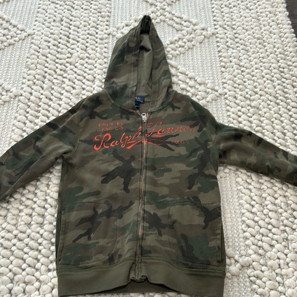 トップス Polo Ralph Lauren zip up hoodie camo Polo Ralph Lauren Camo Full Zip Hoodie Boys Size 8 Green Orange